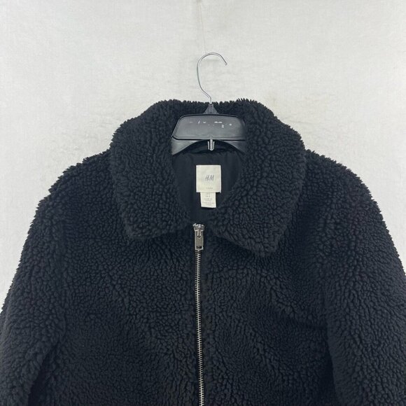 H&M LOGG Jacket Womens S Black Sherpa Fleece Lined Relaxed Fit Furry Casual - Picture 6 of 13
